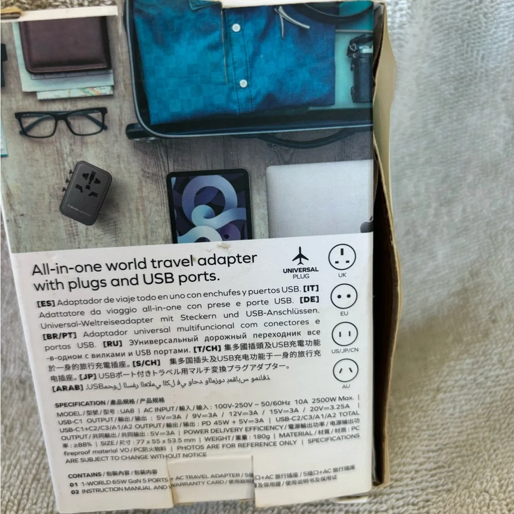 Universal Travel Adapter, 70W GaN International Power Adapter, 3‎ USB-C & 2 USB
